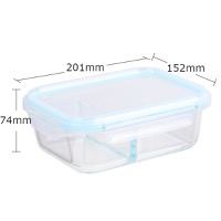 1000ml Rectangular two compartment glass lunch box, glass bowl lid has no air holes