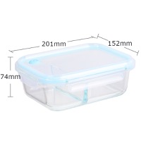 1000ml Rectangular two compartment glass lunch box, glass bowl lid with air holes