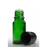 10ml Green Glass Dropper Bottle & 18mm Black Tamper Evident Dropper Cap