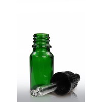 10ml Green Glass Dropper Bottle & 18mm Tamper Evident Black Pipette Cap (10ml)