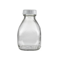 16 oz Clear Glass Short Milk Bottles (White Tamper-Evident Cap)