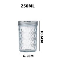 250ml Clear All-over Diamond Mason glass honey jars with lid