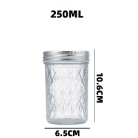 250ml Clear Diamond Mason glass Jam jars with lid