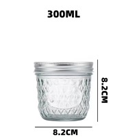 300ml Clear Diamond Mason glass Salsa jars with lid