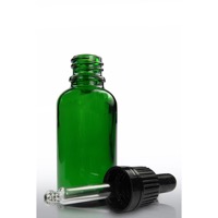 30ml Green Glass Dropper Bottle & 18mm Tamper Evident Black Pipette Cap (30ml)