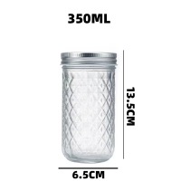 350ml Clear All-over Diamond Mason glass Salsa jars with lid