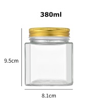 380ml Clear square octagonal glass honey canning jar with lid