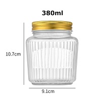 380ml Clear vertically striped Jam glass jar with lid