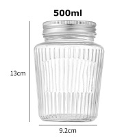 500ml Clear vertically striped pickle Can glass jar with lid