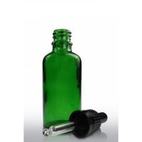 50ml Green Glass Dropper Bottle & 18mm Tamper Evident Black Pipette Cap (50ml)