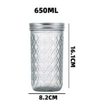 650ml Clear All-over Diamond Mason glass Salsa jars with lid