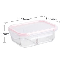 650ml Rectangular two compartment glass lunch box, glass bowl lid has no air holes