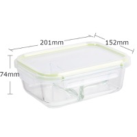 960ml Rectangular three compartment glass lunch box, glass bowl lid has no air holes