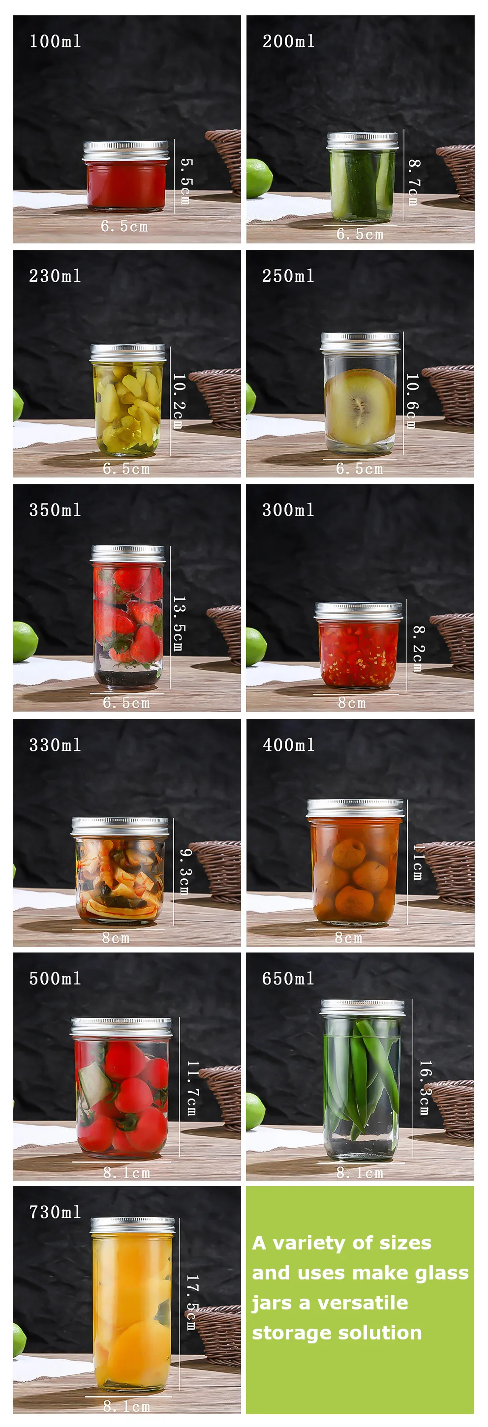 Clear mason glass jar various capacities